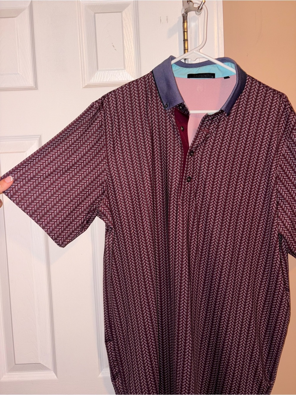 Greyson Burgundy Patterned Polo with Navy Contrast Collar